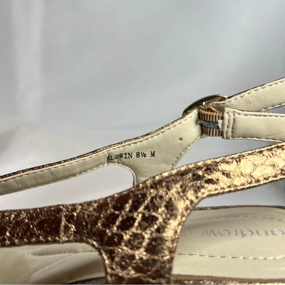 Andrew Geller Elden Metallic Bronze Wedges size 8.5 Snakeskin Print Sandals